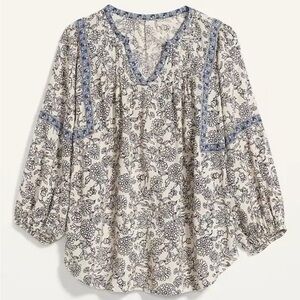 OVERSIZED FLORAL PRINT SPLIT NECK PLUS SIZE POET BLOUSE MILKMAID BOHO WOMENS XL